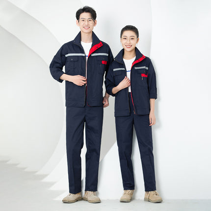 Factory wholesale polyester long sleeve overalls gas station staff tooling can be printed logo wear-resistant breathable labor protection clothing