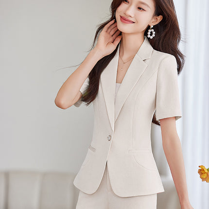 Cross-Border Pink Blazer for Women, New Summer Style, Slim Fit, Petite Workwear, Short-Sleeved Suit Set, Two-Piece Set