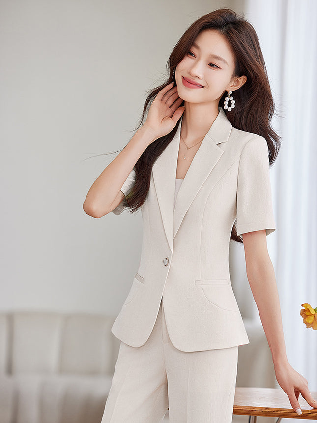 Cross-Border Pink Blazer for Women, New Summer Style, Slim Fit, Petite Workwear, Short-Sleeved Suit Set, Two-Piece Set