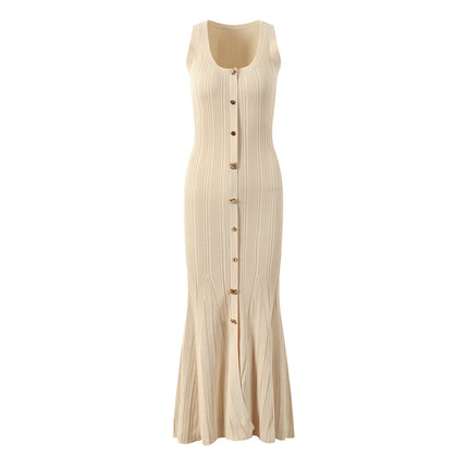 High-Quality Cross-Border Summer French-Style New Sp Model Sleeveless Knit Dress, Sexy Slim-Fit Bodycon Long Dress