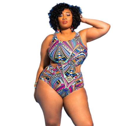 Cross-border new European and American women's plus size one-piece swimsuit printed plate with sexy AliExpress and fat bikini swimsuit