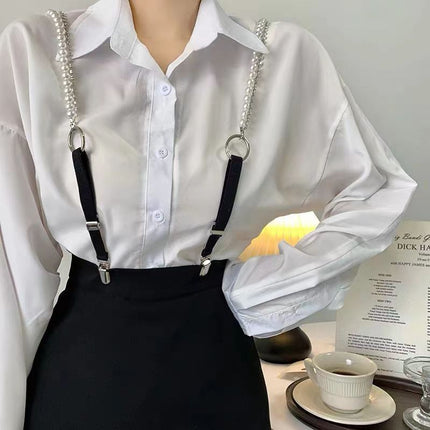 Amazon's New Pearl Rhinestone Chain Strap Clip Chain Women's Outer Wear Fashionable and Versatile Elastic Elastic Suspenders Trendy