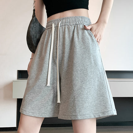 Gray Sports Shorts for Women, Summer Thin Five-Point Shorts, Petite A-Line Outerwear, Running Loose Wide-Leg Casual Pants