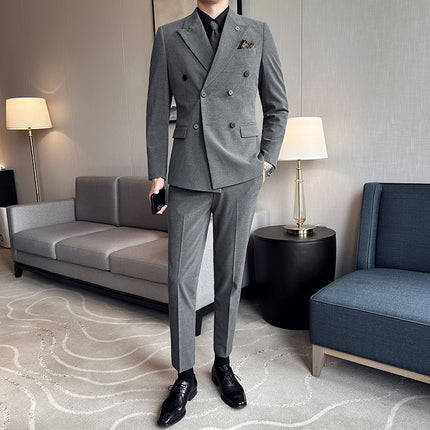 Live Supply of High-Quality, Stylish Double-Breasted Men's Suit Sets from Douyin and Kuaishou Influencers, Three-Piece Suit Set