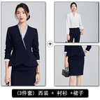 Dark blue suit + shirt + skirt / S