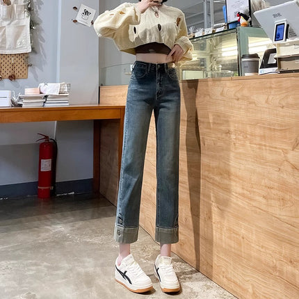 fleece-lined Thickened Cigarette Tube Jeans Women's Trendy All-match New High Waist Slim-fit Narrow Version Eight-and-Nine Straight Straight Bagel Pants