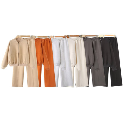 European and American Style Zipper Bomber Jacket Jacket Style Sweatshirt 3399802 Loose High Waist Velvet Pants 319980