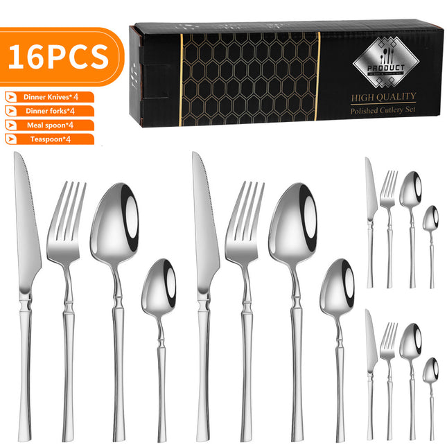 Cross-border Amazon stainless steel tableware suit 16/24 piece set small waisted western steak knife, fork and spoon suit