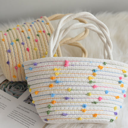 Fashion cotton rope bag horse ball bag color point twist handle bag shoulder bag handbag versatile fashion bag factory wholesale