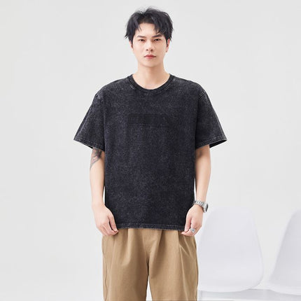 2025 Summer Heavy Letter Printed Short-Sleeved T-Shirt Men's Trendy Brand Ins Loose Casual Pure Cotton Round Neck Half-Sleeved T-Shirt