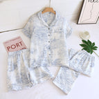 Ds997 crepe lapel blue and white porcelain blue home three-piece set / M fit around 45-57.5kg