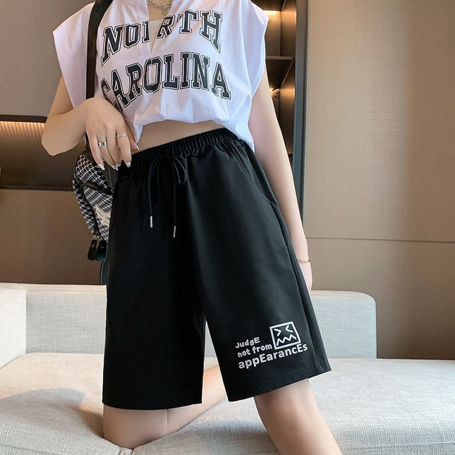 Girls Wear Running High School Entrance Examination Physical Education Junior High School Senior high school Girls Five-point Pants Loose Waist Shorts Wide Leg Pants Summer