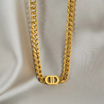 European and American Internet Celebrity Gold Thick Chain Double D Alloy Short Necklace Personalized Hip Hop Style Advanced Necklace Chain Accessories