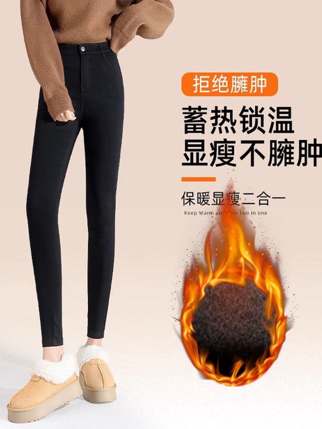 Faux Denim Leggings for Women, Spring and Autumn, Fleece-Lined, Versatile, Commuter Magic Pencil Pants, Slimming, High-Waisted, Stretchy Skinny Pants