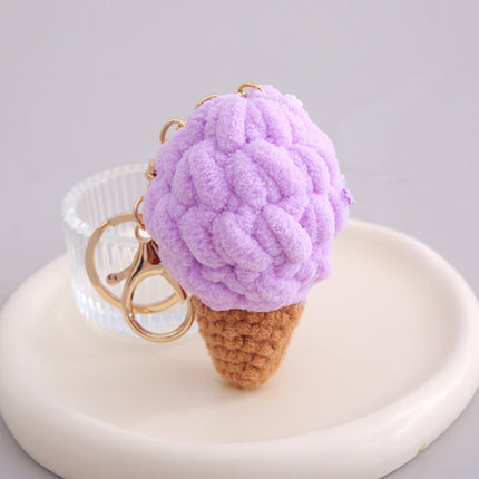 Imitation Ice Cream Bag Pendant Car Decoration Holiday Gift Gift Wool Knitted Holding Flower Keychain