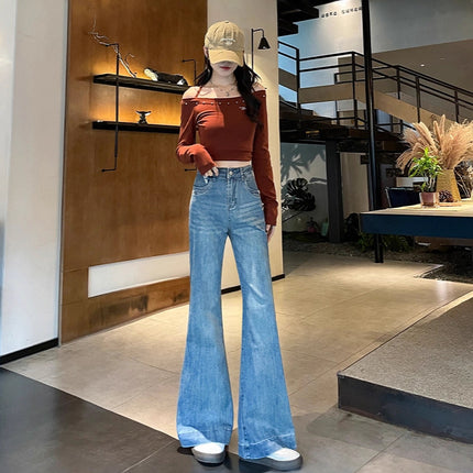 Loose-Fitting, Slightly Flared Jeans for Women, Spring/Summer 2025 New Style, Casual Floor-Length Design Flared Pants