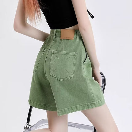 Denim Shorts Women's wine red Retro Summer 2024 New Design Sense Niche High Waist Slimming Wide Leg Pants