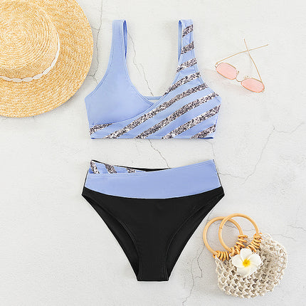 2026 New Hot-Selling European and American Amazon Sexy Rhinestone Printed Two-Piece Bikini Swimsuit