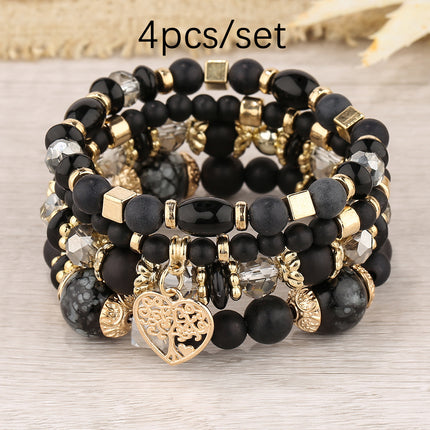 European and American Hot Sale Bohemian Style Multi-layer Hollow Love Pendant Tassel Bracelet suit Glass Beads Multi-layer Jewelry