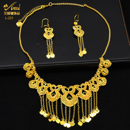 Ainidesha Golden Phoenix Flower tassel necklace earrings wedding suit copper gold plated window same ethnic style decoration