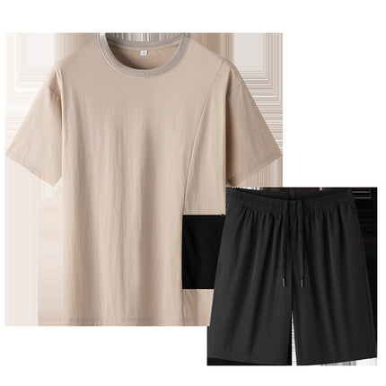 Ice Silk Sports suit Men's 2024 High-end Summer Light Luxury Men's Loose Short-sleeved Casual All-match Outdoor suit