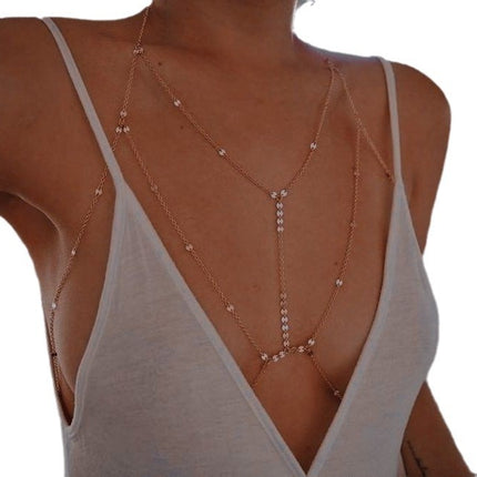 European and American Pure Desire Hot Girl Metal Sequin Body Chain Advanced Sense Chest Chain Sexy Beach Style Bikini Tasser Chain