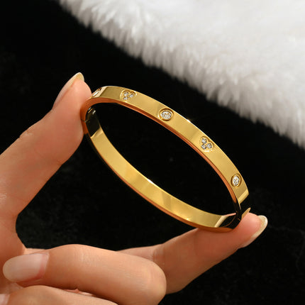 Titanium Steel Bracelet Does Not Fade, Diamond-Encrusted Real Gold Electroplated 18K Gold Stainless Steel Bracelet Douyin Cross-Border Same Style