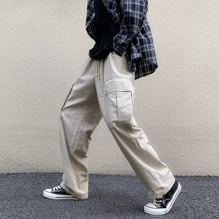 Casual Pants Men's 2022 Autumn New Handsome Loose Hong Kong Style Tooling Drawstring Teenager Leggings
