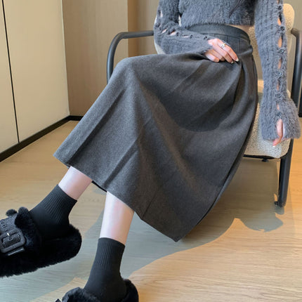 Women's Autumn and Winter New Thickened Woolen Pleated Skirt High Waist Slimming Loose plus size Elasto Mid-length Overskirt