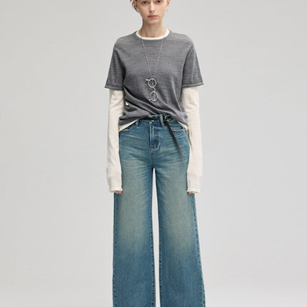 Mbb2026 Spring Women's Jeans, Full Cotton, Heavy-Duty Denim Fabric, American Retro Style, Trendy, Slimming Wide-Leg Floor-Length Pants