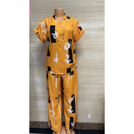 2024 In-Stock Cross-Border Aliexpress Popular Foreign Trade Women's Clothing with Unique Print Two-Piece Set Versatile Korean Fashion