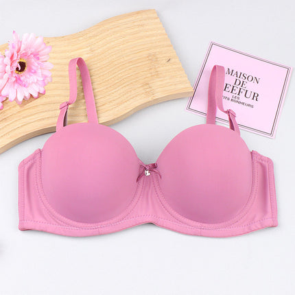 Cross-border half cup underwear women's bra solid color glossy steel ring push up top support bra sexy big chest small bra c cup