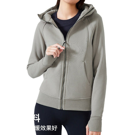 Sports Sweatshirt Jacket Autumn and Winter New Color Jacket Zipper Hooded Fleece-Lined Thickeneded Warm Running Fitness Yoga Wear for Women