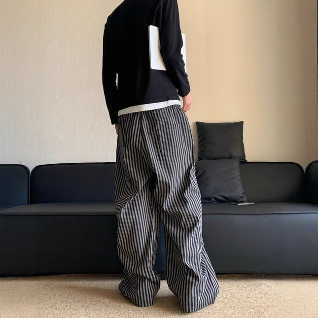Spring and Autumn Japanese Retro Lazy Loose Vertical Striped Casual Pants Unisex Versatile Trendy Brand Straight-Leg Floor-Length Pants
