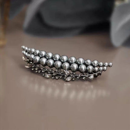 Retro Elegant Pearl Crescent Head Top Exquisite French Hair Half-Tie Spring Clip Internet Celebrity High-end Hairpin