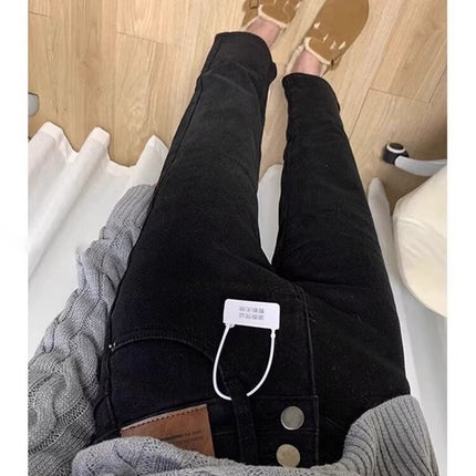 Black High-waisted Jeans Women's Spring and Autumn New Slimming plus size chubby girl Pear-shaped Body Cropped Straight Pipe Pants