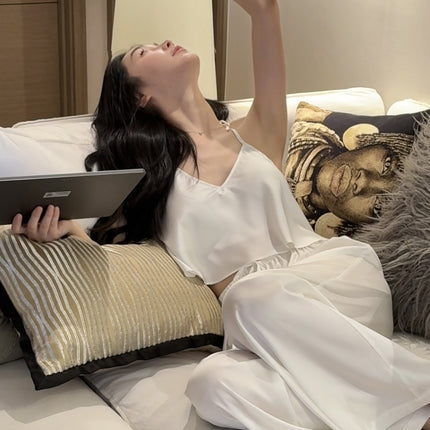 "Chantilly Afternoon" French-Style Light Luxury High-End Lace Backless Camisole and Long Pants Pajama Set