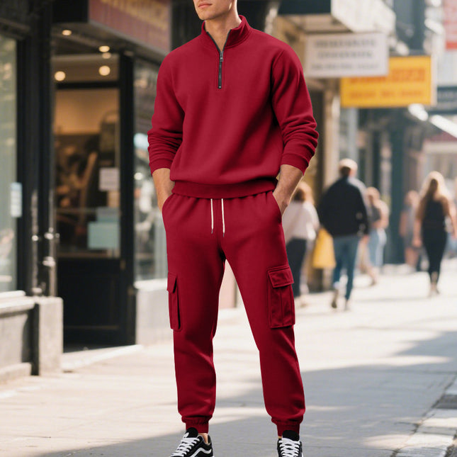 Cross-Border Autumn and Winter Men's Clothing Amazon Sweatshirt Set Men's Casual Fleece-Lined Warm Zipper Men's Workwear Pants Set
