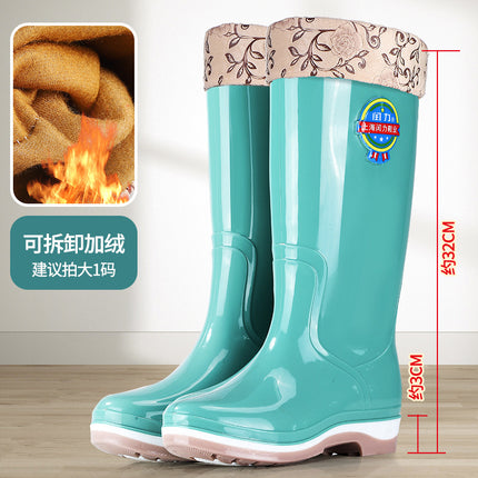 Chili High-Top Rain Boots for Women, Outdoor Fashionable Non-Slip Waterproof Shoes, Long-Tube Thickeneded Wear-Resistant Rain Boots, Labor Protection Warm Water Boots