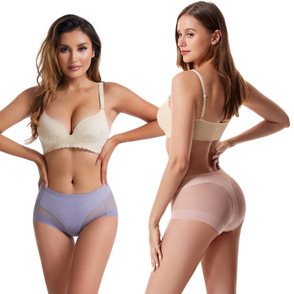 Foreign Trade Thin Mid-Waist Women's Briefs with Waist-Cinching and Hip-Lifting Features, Breathable Mesh and Pure Cotton Crotch, Seamless Body-Shaping and Hip-Lifting Panties for Women