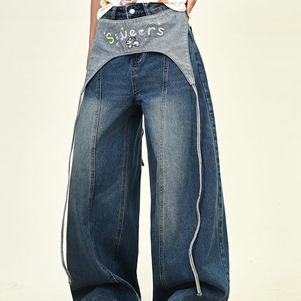 Washed Denim Jeans for Women 2025 Autumn New Loose Bf American Retro Casual Trendy Floor-Length Pants