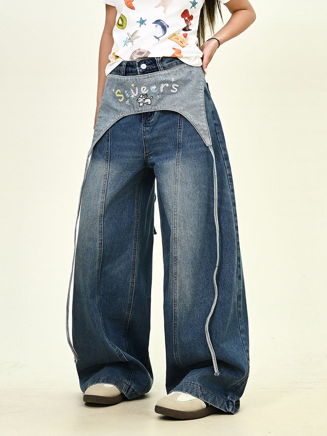 Washed Denim Jeans for Women 2025 Autumn New Loose Bf American Retro Casual Trendy Floor-Length Pants