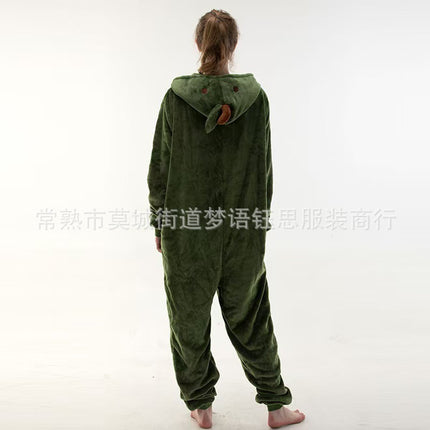 Foreign Trade Hot Style 2025 New Autumn and Winter Flannel Toilet Version Animal Cartoon One-Piece Pajamas Avocado Home Clothes
