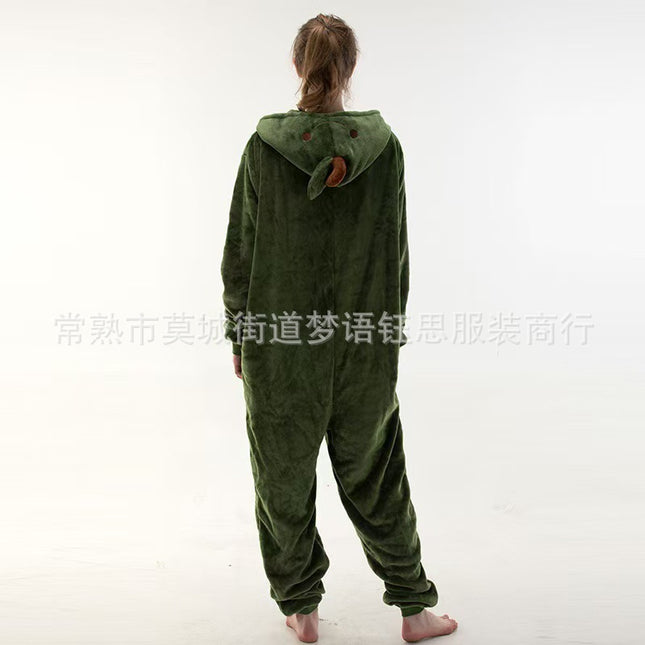 Foreign Trade Hot Style 2025 New Autumn and Winter Flannel Toilet Version Animal Cartoon One-Piece Pajamas Avocado Home Clothes