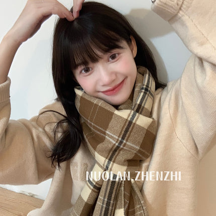 Factory new solid color haze blue scarf women's winter fluffy hair thickened students white students warm scarf