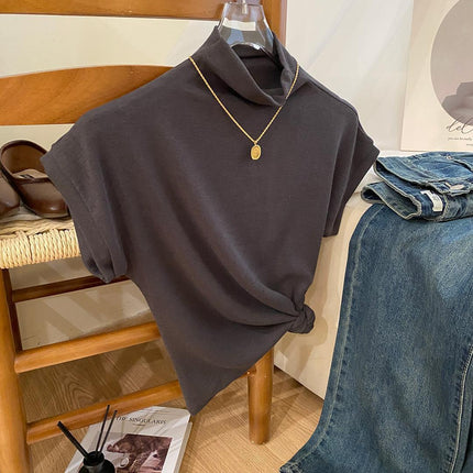 Temperament Shell Collar Sleeveless T-Shirt for Women Early Autumn Slimming Look Suit with Bottoming Shirt Clean Version Half Turtleneck Top