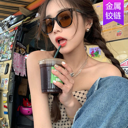 Rice Nail Square Sunglasses 2022 New Simple Sunglasses Brown Yellow Trendy Retro Sunglasses for Men and Women Internet Celebrity