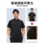Black top short sleeves + black half long apron / M