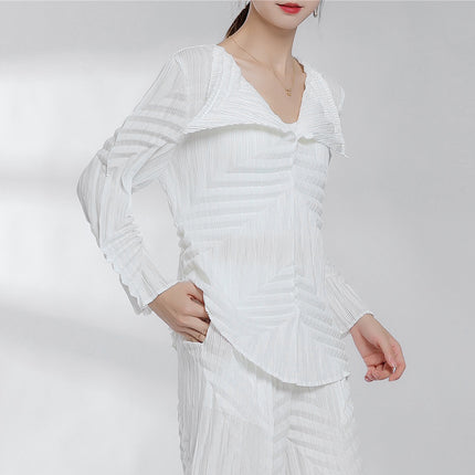 Miyake Design Hand-Pleated T-Shirt Tops for Women in Autum New Non-Stick Fur Non-Pilling Bottoming Shirt Long-Sleeved Women