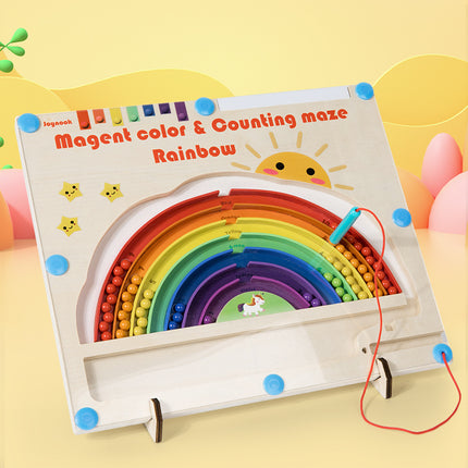 Children's Wooden Magnetic Pen Cognitive Early Education Maze Digital Color Classification Counting Board Bead-Moving Educational Toy